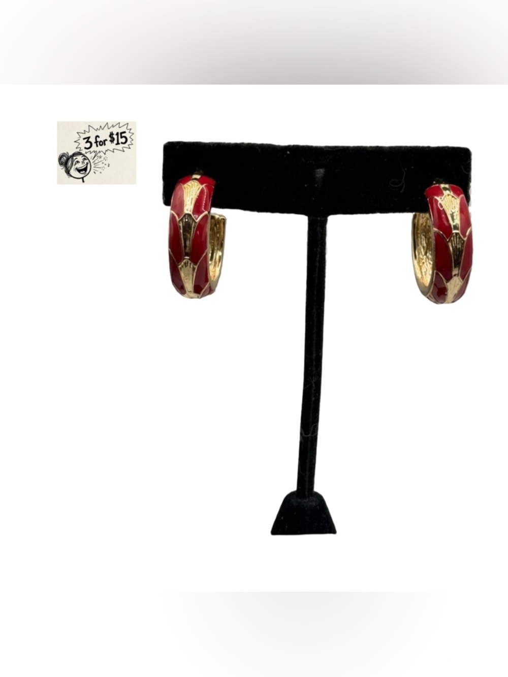 1" Gold-Tone Red Enamel Hoop Earrings - Women Jewelry